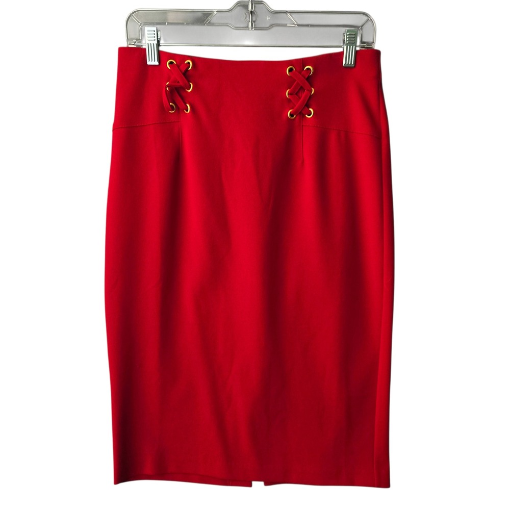 NYCC‎ Red Pencil Skirt Lace Up Detail Business Casual Women's Size S
